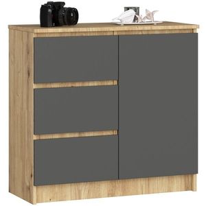 Ak furniture Komoda JERRY K 80 cm 1 dveře 3 zásuvky dub artisan/grafitově šedá obraz