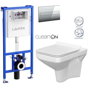 LAUFEN Rámový podomítkový modul CW1 SET s chromovým tlačítkem + WC CERSANIT CLEANON COMO + SEDÁTKO H8946600000001CR CO1 obraz