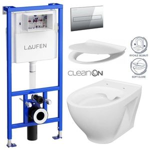 LAUFEN Rámový podomítkový modul CW1 SET s chromovým tlačítkem + WC CERSANIT CLEANON MODUO + SEDÁTKO H8946600000001CR MO1 obraz