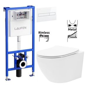 LAUFEN Rámový podomítkový modul CW1 SET s bílým tlačítkem + WC REA Carlo Flat Mini Rimless + SEDÁTKO H8946600000001BI CF1 obraz