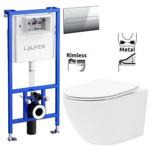 LAUFEN Rámový podomítkový modul CW1 SET s chromovým tlačítkem + WC REA Carlo Flat Mini Rimless + SEDÁTKO H8946600000001CR CF1 obraz