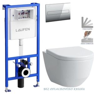 LAUFEN Rámový podomítkový modul CW1 SET s chromovým tlačítkem + WC LAUFEN PRO RIMLESS + SEDÁTKO H8946600000001CR LP1 obraz