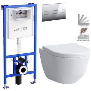 LAUFEN Rámový podomítkový modul CW1 SET s chromovým tlačítkem + WC LAUFEN PRO + SEDÁTKO H8946600000001CR LP3 obraz