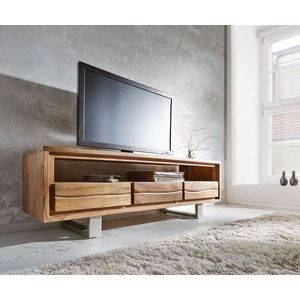 TV stolek Live Edge 146 cm akácie přírodní 3 zásuvky 1 obraz