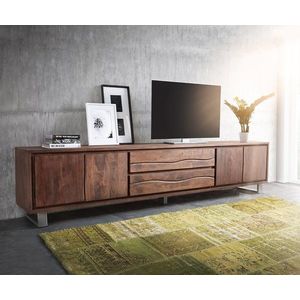 TV stolek Live Edge 300 cm akácie hnědá 4 dvířka 2 zásuvky obraz