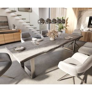 Jídelní stůl Edge 300x100 XL akácie platina nerezová ocel úzká obraz