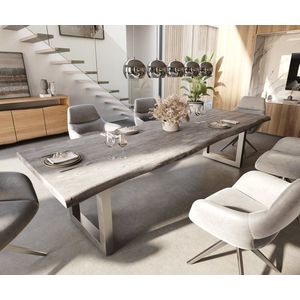 Jídelní stůl Edge 300x100 XL akácie platina nerezová ocel obraz