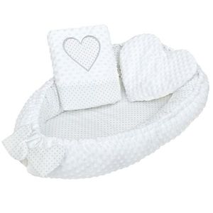 New Baby Luxusní hnízdečko s polštářkem a peřinkou z Minky Srdíčko, bílá obraz