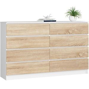 Ak furniture Komoda Kuba 160 cm 8 šuplíků bílá/dub sonoma obraz