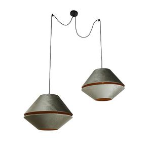 Hanglamp zwart met dubbele velours lampenkap groen met gouden binnenkant 2-lichts - Cava Luxe obraz