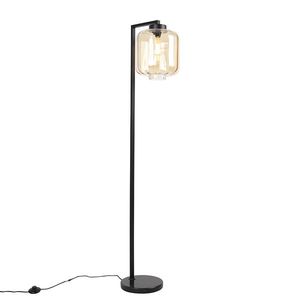 Designová stojací lampa černá s jantárovým sklem - Qara Down obraz