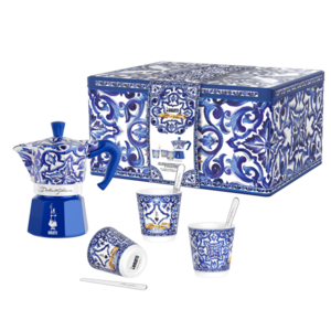 Bialetti Dárková sada Moka Express konvička Blu Mediterraneo, 3 pohárky, míchátka 990005359 obraz