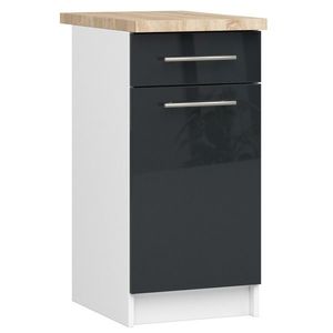 Ak furniture Kuchyňská skříňka Olivie S 40 1D 1S bílá/černá s grafitovým leskem/dub sonoma obraz