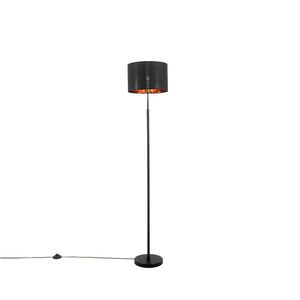 Moderní stojací lampa černá se zlatem kulatá - VT obraz