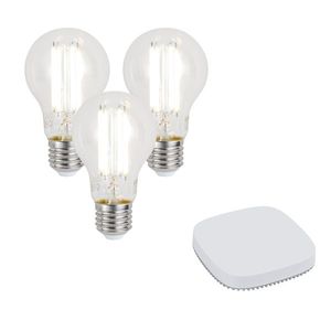 Sada 3 chytrých stmívatelných LED žárovek E27 A60 7W 806LM 2700-6500K včetně Zigbee Smart Hub obraz