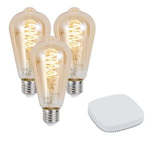 Sada 3 chytrých stmívatelných LED žárovek E27 ST64 4, 9W 320 lm 2500K včetně Zigbee Smart Hub obraz