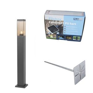 Moderní venkovní stojací lampa tmavě šedá s kouřovým sklem 80 cm - Malios obraz