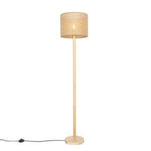Chytrá dřevěná stojací lampa s přírodním lněným stínidlem 32 cm vč. Wifi A60 - Mels obraz