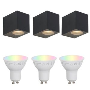 Sada 3 chytrých nástěnných svítidel černá GU10 50mm IP44 - Baleno obraz