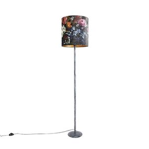 Vintage stojací lampa starorůžová sabajurem skvětinovým vzorem 40 cm - Simplo obraz