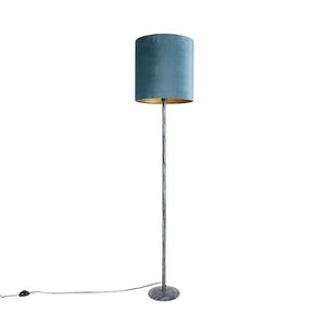 Stojací lampa starožitně šedá ssametovým stínítkem modré barvy 40 cm - Simplo obraz