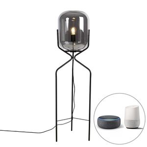 Chytrá stojací lampa černá vč. WiFi A60 kouřové sklo - Bliss obraz
