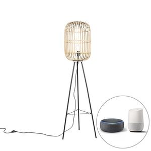 Chytrá rustikální stojací lampa z ratanu vč. WiFi A60 - Manila obraz