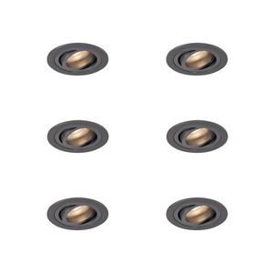 Sada 6 moderních zapuštěných bodových svítidel Gunmetal GU10 50mm kulatá naklápěcí - Rondoo obraz