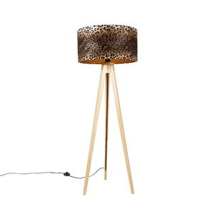 Stojací lampa trojnožka přírodní s leopardím stínítkem 50 cm - Tripod Classic obraz