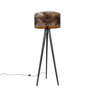 Stojací lampa trojnožka černá s leopardením stínítkem 50 cm - Tripod Classic obraz