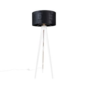 Moderní stojací lampa trojnožka bílá s černým sametovým stínítkem 50 cm - Tripod Classic obraz