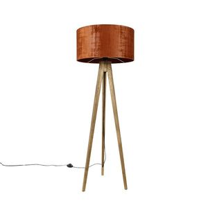 Rustikální stojací lampa na trojnožce vintage dřevo s červeným stínítkem 50 cm - Tripod Classic obraz