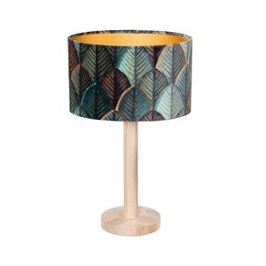 Stolní lampa dřevěná s oválným sametovým stínítkem s designem listů 25 cm - Mels obraz