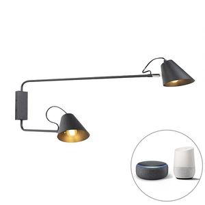Chytrá nástěnná lampa černá 2-světlo nastavitelná vč. Wifi A60 - Lune obraz
