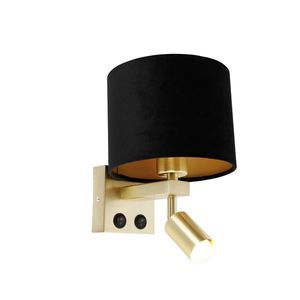 Nástěnná lampa mosazná s lampičkou na čtení a stínítkem 18 cm černá - Brescia obraz