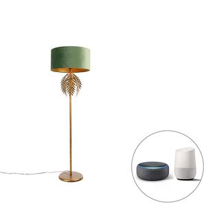 Chytrá stojací lampa zlatá 145 cm sodstínem zelená vč. Wifi A60 - Botanica obraz