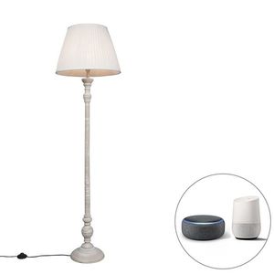 Chytrá stojací lampa šedá splisovaným stínítkem bílým vč. Wifi A60 - Classico obraz
