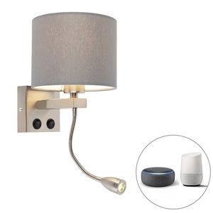 Chytrá nástěnná lampa ocelová s šedým stínítkem vč. Wifi A60 - Brescia obraz