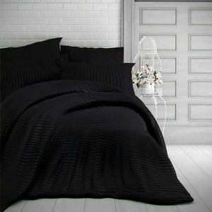 Kvalitex Saténové povlečení Stripe černá, 140 x 220 cm, 70 x 90 cm obraz