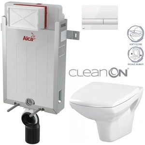 ALCADRAIN Renovmodul předstěnový instalační systém s bílým tlačítkem M1710 + WC CERSANIT CLEANON CARINA + SEDÁTKO AM115/1000 M1710 CA2 obraz