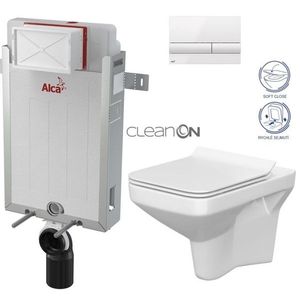 ALCADRAIN Renovmodul předstěnový instalační systém s bílým tlačítkem M1710 + WC CERSANIT CLEANON COMO + SEDÁTKO AM115/1000 M1710 CO1 obraz