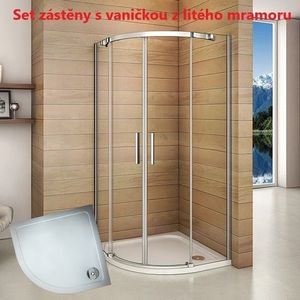 H K Čtvrtkruhový sprchový kout HARMONY S4 90 s dvoudílnými posuvnými dveřmi a sprchovou vaničkou z litého mramoru SE-HARMONYS490/ROCKY-90Q obraz