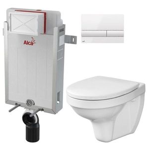 ALCADRAIN Renovmodul předstěnový instalační systém s bílým tlačítkem M1710 + WC CERSANIT DELFI + SEDÁTKO AM115/1000 M1710 DE1 obraz