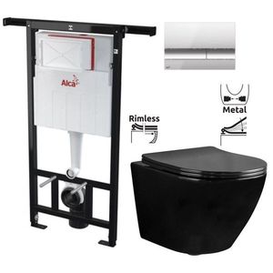 ALCADRAIN Jádromodul předstěnový instalační systém s chromovým tlačítkem M1721 + WC REA CARLO MINI RIMFLESS ČERNÁ + SEDÁTKO AM102/1120 M1721 CL1 obraz