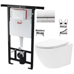ALCADRAIN Jádromodul předstěnový instalační systém s chromovým tlačítkem M1721 + WC REA Carlo Flat Mini Rimless + SEDÁTKO AM102/1120 M1721 CF1 obraz