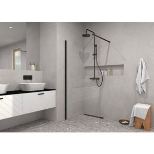 BESCO Walk-in sprchový kout ECO-N BLACK Barva rámu Černá, Pevná stěna Bez pevné stěny, Rozměr A 100 cm, Rozměr C 195 cm, Výplň Čiré bezpečnostní sklo 6 mm BCEXON100BC obraz