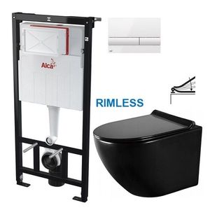 ALCADRAIN Sádromodul předstěnový instalační systém s bílým tlačítkem M1710 + WC MEXEN LENA ČERNÁ Rimless + SEDÁTKO AM101/1120 M1710 ME01 obraz