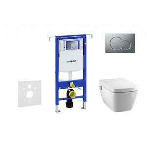 GEBERIT Duofix Modul pro závěsné WC s tlačítkem Sigma01, matný chrom + Tece One sprchovací toaleta a sedátko, Rimless, SoftClose 111.355.00.5 NT3 obraz