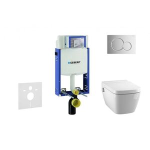 GEBERIT Kombifix Modul pro závěsné WC s tlačítkem Sigma01, lesklý chrom + Tece One sprchovací toaleta a sedátko, Rimless, SoftClose 110.302.00.5 NT2 obraz