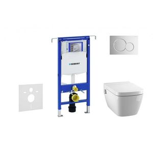 GEBERIT Duofix Modul pro závěsné WC s tlačítkem Sigma01, lesklý chrom + Tece One sprchovací toaleta a sedátko, Rimless, SoftClose 111.355.00.5 NT2 obraz